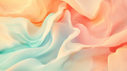 Obraz premium A fluid, colorful background with soft transitions between pale orange, soft turquoise, and light pink, creating a soothing and abstract design.