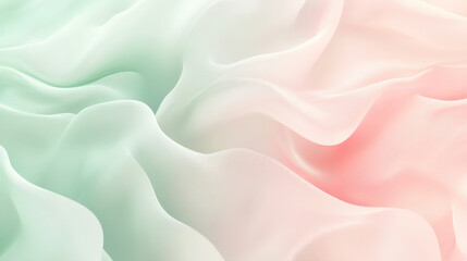 Obraz premium Gentle flowing shapes in pastel pink and light mint green, blending into a soft, fluid design for a calming abstract background.