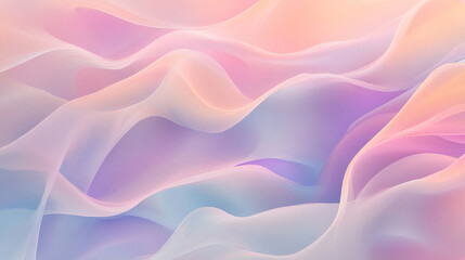 Obraz premium Liquid dynamic gradient waves in soft pastel hues flowing seamlessly across a geometric background, blending curves and lines into an abstract fluid design.