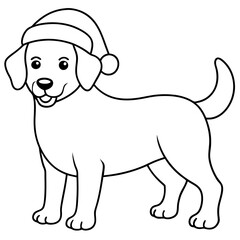 coloring page for kids, bold line art,  Christmas dog with in a Santa clue hat