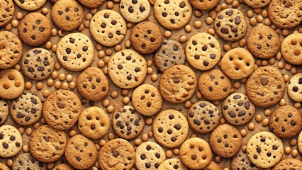 Obraz premium Chocolate chip cookies arrangement on textured background, sweet culinary illustration, dessert