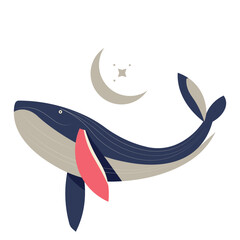 Flat Vector Whale Among Stars.