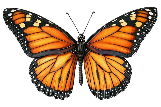 Fototapeta Detailed scientific illustration of a monarch butterfly showcasing its vibrant colors and patterns