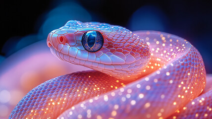Fototapeta premium A red shiny snake. The symbol of the year 2025.