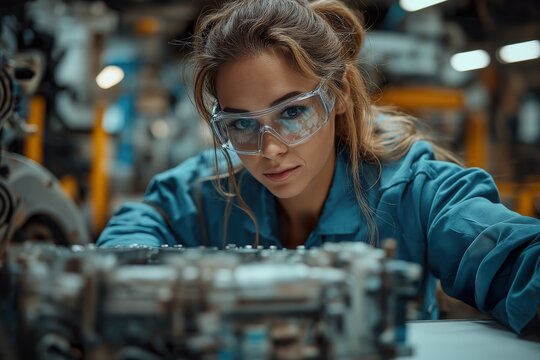 Inspecting an electric car inverter in a manufacturing facility during daylight hours
