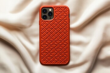 Stylish orange phone case with a unique textured design, perfect for protection and aesthetics on...