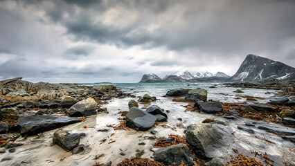 Coastal landscape fromFlakstad island, Lofoten archipelago