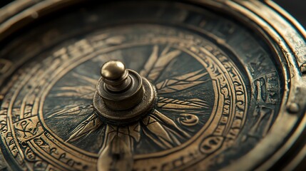 Obraz premium A close-up of an ornate compass, with intricate engravings and a worn brass finish.