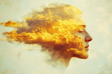A Profile of a Person with Golden Clouds for Hair