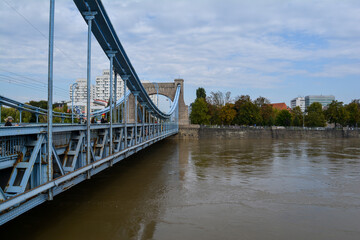 Grunwald Bridge, Poland, Wroclaw. Flooding on the Oder. September 2024