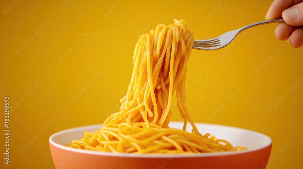 Sticker A bowl of spaghetti with a fork being lifted over it, AI