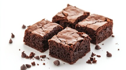 Brownie and chocolate dessert against a white backdrop.
