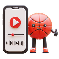 3D Basketball Character Showing Media Application On Mobile Suitable For Digital Media And Entertainment Concepts