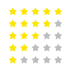 Five stars rating. Feedback review. Web site review. Stars rating icon. Customer rating review.