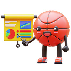 3D Basketball Character Doing Presentation On Growth Chart Suitable For Business And Education Concepts