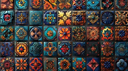 Abstract pattern with vibrant geometric shapes, intricate and seamless design, dynamic and eye-catching