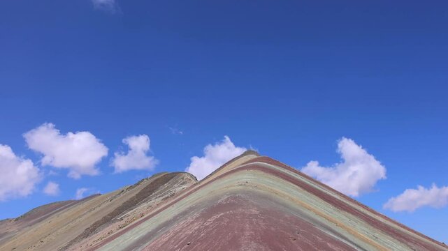 Peru, Cusco, scenic landscape Rainbow mountain of seven colors near Sacred Valley and Ausangate Glacier.