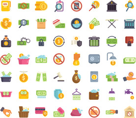 Money laundering scheme presenting hiding illegal cash as legitimate income with laundering finance operation icons set vector illustration