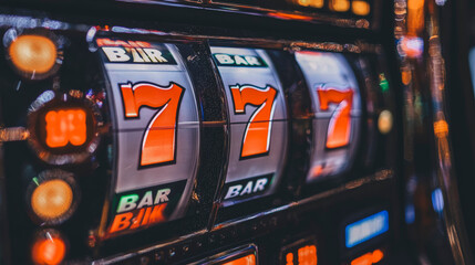 Classic Slot Machine Displaying Lucky Sevens and Bar Symbols