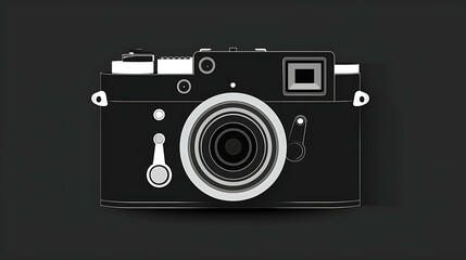 Black and white illustration of a classic rangefinder camera.