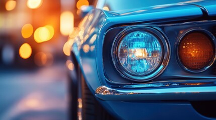 Classic Car Close-Up with Bokeh Background in Sunset
