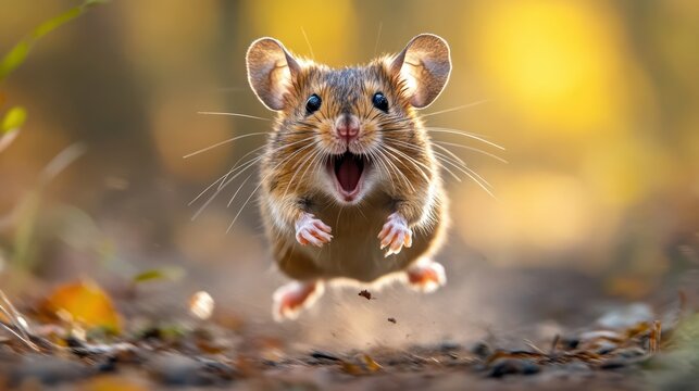 Energetic Mouse Leaping Through Autumn Landscape