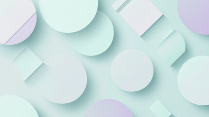 Muted tones of pale mint green and soft lavender create an abstract minimal background with geometric patterns, giving a sleek and contemporary look to the design.