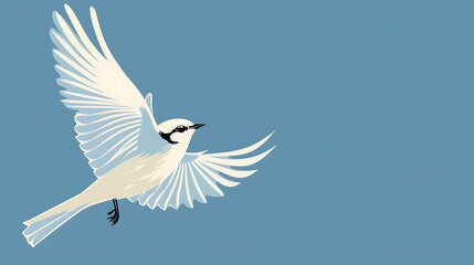 Obraz premium A white bird with black markings flying with its wings spread against a blue background.
