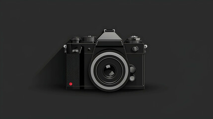Fototapeta premium A black camera with a long shadow on a dark grey background.