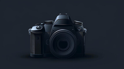 A black DSLR camera sits on a dark background, ready for action.