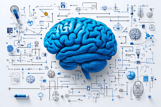 Psychology Background With Illustrated Brain and Mind Symbols in White Highlights
