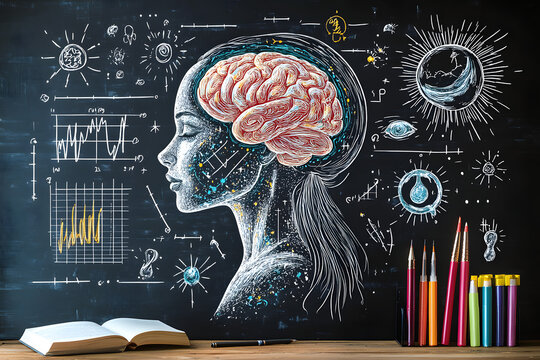 Psychology Background With Illustrated Brain and Mind Symbols in White Highlights
