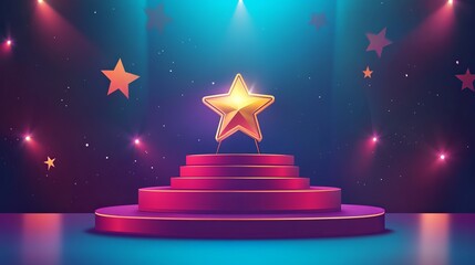 Golden prize event, star ceremony, nomination name podium, award ceremony. Illustration in vector format 