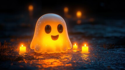 Halloween Ghost With Candles, Black Background . Generative ai