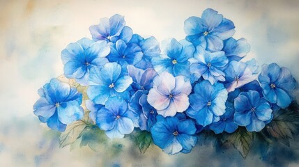 Vibrant Blue Hydrangea Flower Watercolor Painting