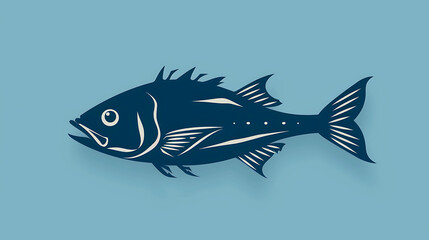Fototapeta premium Silhouette of a fish with white details, isolated on a blue background.