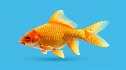 Fototapeta premium A single goldfish swims in a blue tank, its scales gleaming in the light.