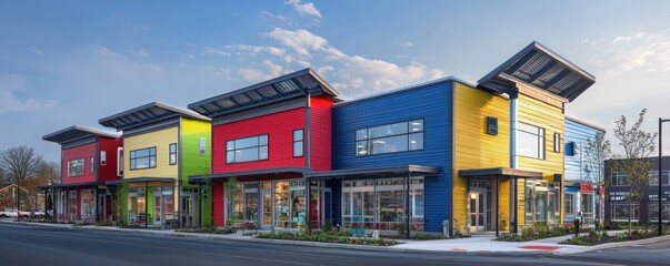 An urban renewal project using aluminum siding to clad outdated buildings, incorporating colorful, energy-efficient materials that revitalize the structures and attract new businesses and residents
