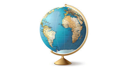 A detailed globe on a golden stand, perfect for education or home decor.