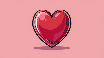 A red heart with a glossy finish, against a pink background.