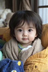 A Close-Up Portrait of a Baby Girl Wrapped in a Blanket
