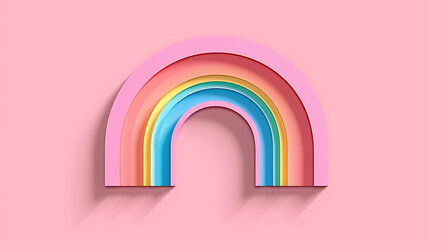 Colorful rainbow arch on a pink background.