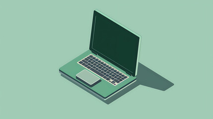 A green laptop computer on a green background.