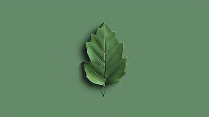 Single green leaf on green background.