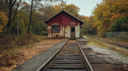 Abandoned Train Station Surrounded by Autumn Colors