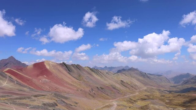 Peru, Cusco, scenic landscape Rainbow mountain of seven colors near Sacred Valley and Ausangate Glacier.