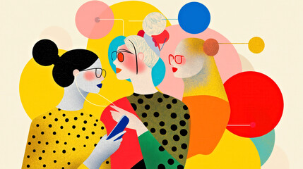 Fototapeta premium Women Communicating Through Smartphones and Cloud Icons