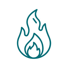 Fire icon with minimalist blue design, flame and heat symbol