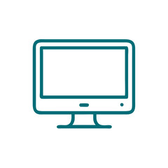 Computer monitor icon with outline design, digital display and tech symbol