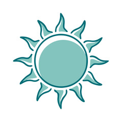 Sun icon, flat design, teal color, representing sunshine or energy